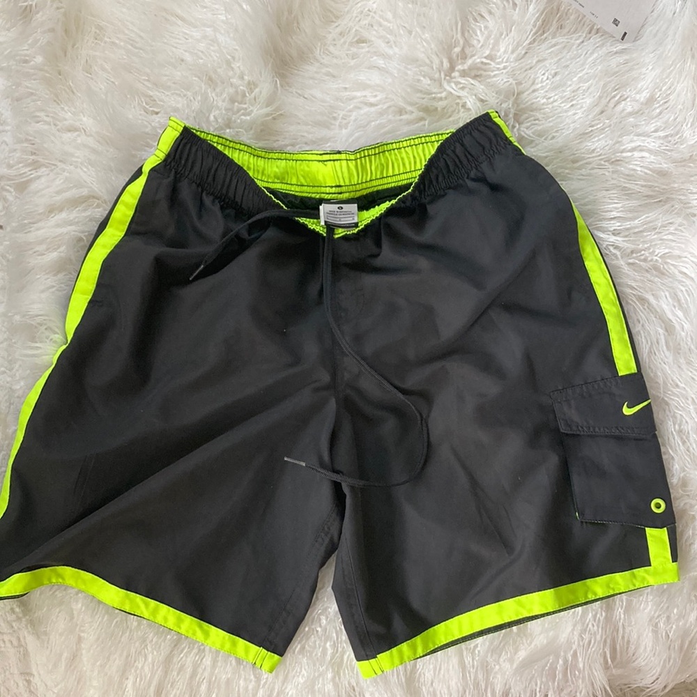 Nike Black Swim Shorts with Neon Yellow Trim